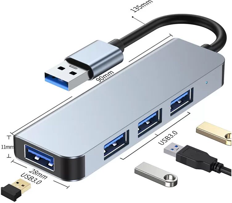 INF Hochgeschwindigkeits-USB-3.0-Hub mit 4 Anschlüssen - Schlankes Aluminium-Design
