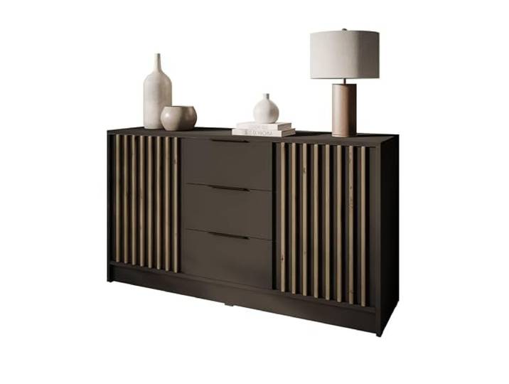 Lookway Kommode NELA 3D Moderne Lamellenkommode Graphit + Artisan Eiche