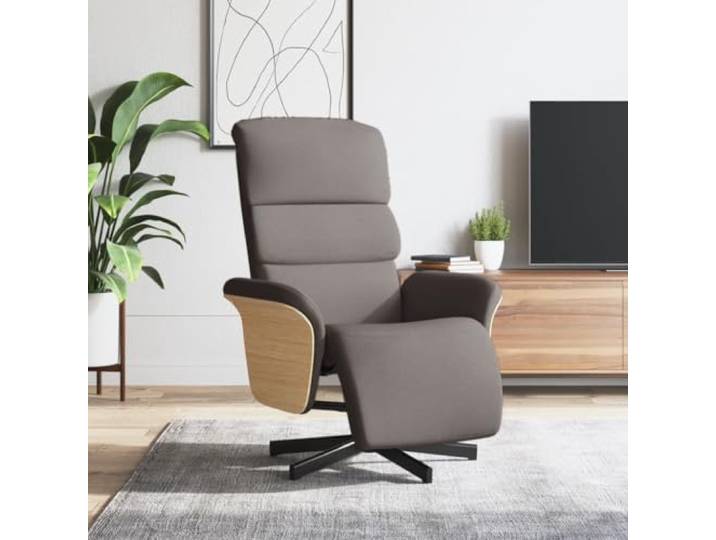 Sessel, manuell, mit Fußstütze, Taupe, Stoff, drehbar 360 Grad Rahmen aus Sperrholz und Metall, Rückenlehne 105-125 Grad, großzügige Polsterung, atmungsaktiver Stoff, freie Drehung