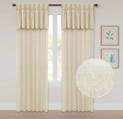 Awesome Home Sparkle Linen Back Tab with Attached Valance Pair