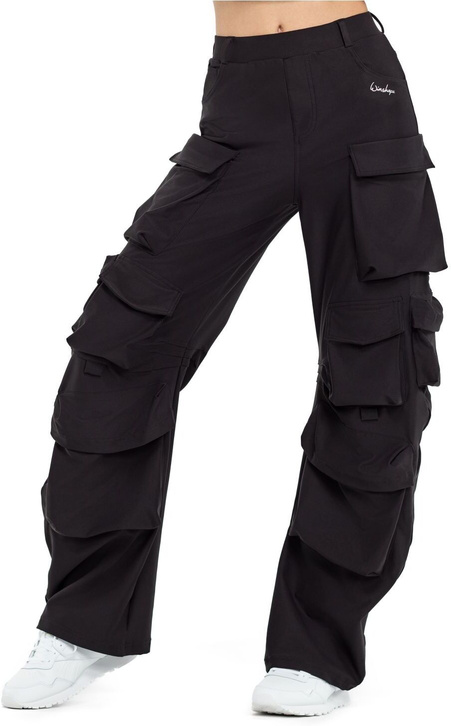 Sporthose WINSHAPE "Functional Comfort Cargo Pants CP101C", Damen, Gr. L, Normalgrössen, schwarz, 85% Polyester, 15% Elasthan, Hosen Sporthose, mit Taschen schwarz L, Normalgrössen