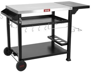 FEASTO 3-Shelf Indoor Outdoor Movable Food Prep Cart Station with Foldable Side Table