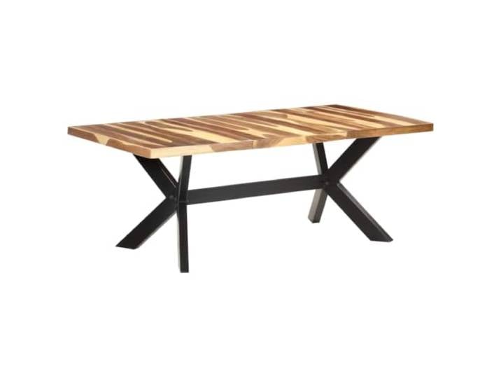 HEFZGDB Massivholz Esstisch 200x100x75 cm Honigfarben Industrial Style aus Akazien- und Kautschukholz mit Stahlgestell Handgefertigt Langlebig