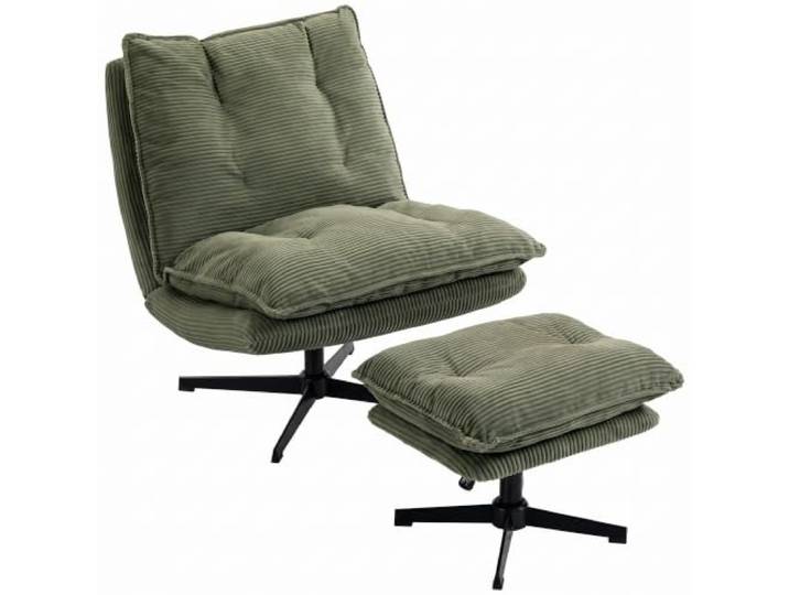 HOMCOM Relaxsessel mit Höhenverstellbarem Hocker, Cord-Optik, Grün Drehbarer Loungesessel, Gepolstert Sessel, Polstersessel, mit Breiter Sitzfläche, Stahlgestell, für Wohnzimmer