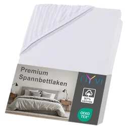 NYVI Spannbettlaken DreamScience Premium - Komfort Spannbetttuch, 190g/m2, Einlaufschutz, Bügelfrei, mit Gummizug 140x200 - 160x200 cm weiß