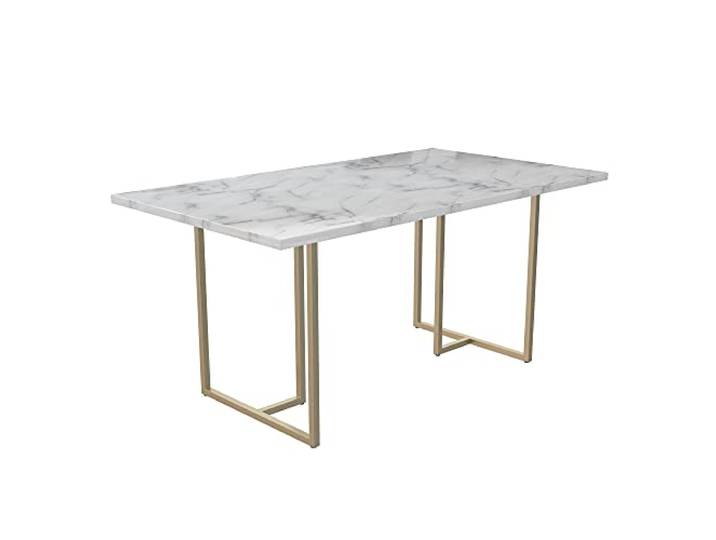 Astor Esstisch Weißer Marmor-Look, 160 x 90 x 75 cm, moderner Esstisch für 8 Personen mit Metallbeinen, rechteckiger Esszimmertisch für Küche, Esszimmer und Home Office