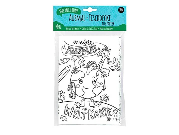 Uitkleurtafelkleed wereldkaart, papieren tafelkleed om uit te kleuren wereldkaart, uitkleurbeelden wereld, wereldkaart poster, schilder mij in vele kleuren
