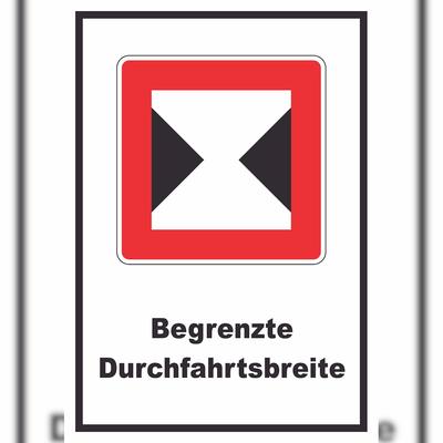 HB-Druck Begrenzte Fahrwasserbreite Durchfahrtsbreite begrenzt Symbol und Text A2 (420x594mm)