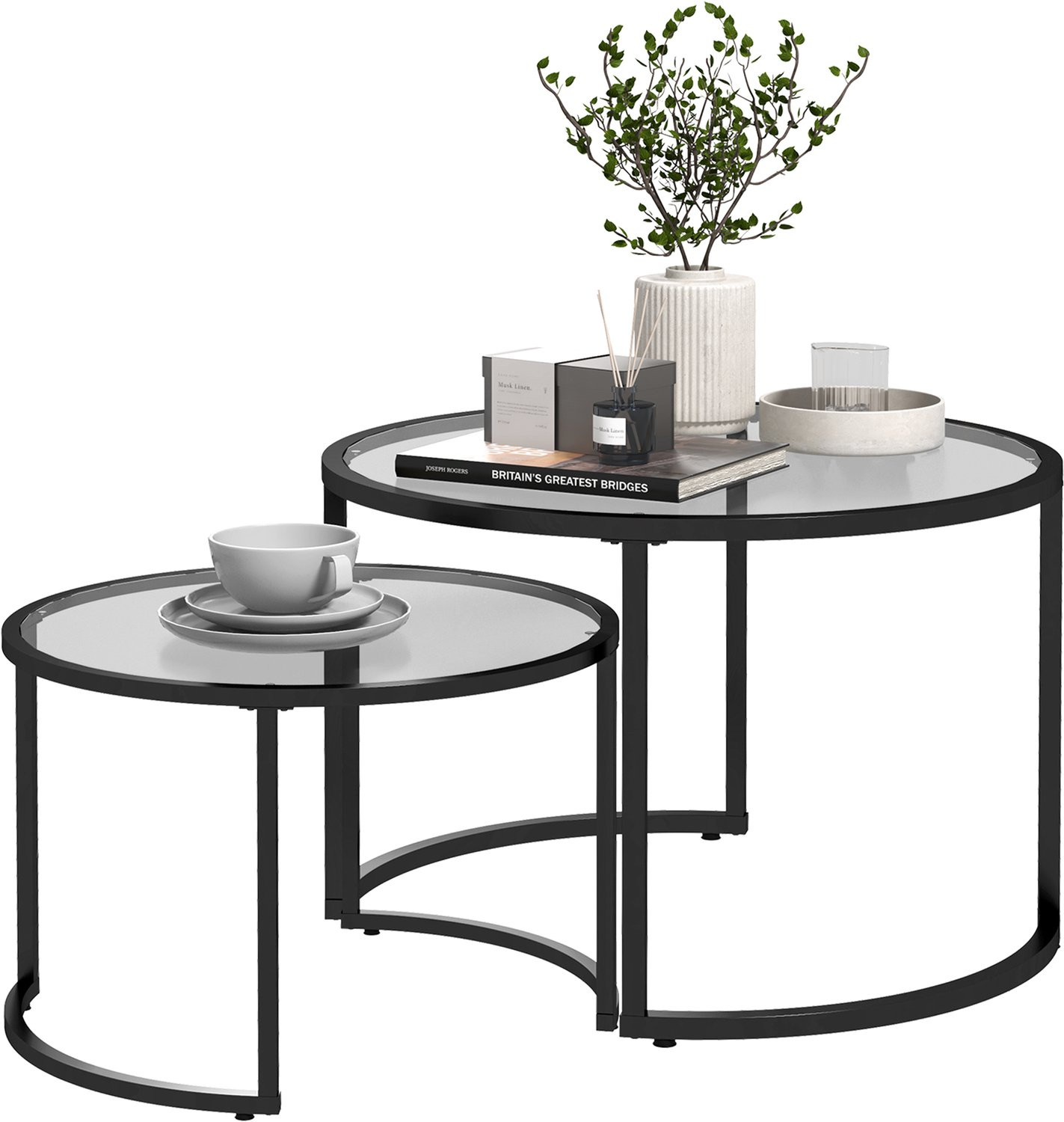 Homcom Salontafelset Zwart Staal B/D/H: 70 x 70 x 47,5 cm
