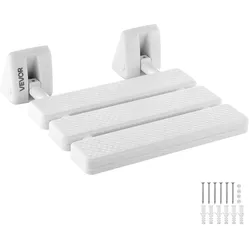 VEVOR Klappbarer Duschsitz zur Wandmontage (32 x 34 cm Sitzfläche), Wandklappstuhl mit Aluminiumrahmen, Duschsitz (100 kg Belastbar) für Erwachsene & Senioren, Geeignet für Badezimmer & Flur, Weiß