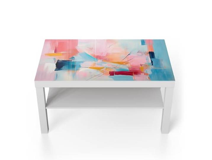 DEQORI Glastisch weiß groß 90x50 cm Motiv Choreografie der Farben ausgefallener Beistelltisch aus Glas Hochglanz Couchtisch fürs Wohnzimmer moderner Couch Tisch mit Design