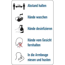 Hygieneschild, Verhaltensregeln gegen die Verbreitung von Viren - 100x150 mm Folie selbstklebend