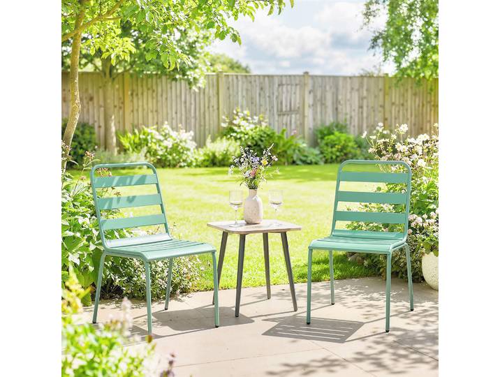 Outsunny Lot 2 Chaises Jardin Métal Empilables Vert