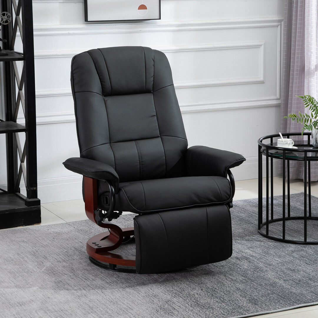 HOMCOM Manual Recliner Swivel Reclining Chair with Footrest Armrests, Black Black 100cm H X 78cm W X 87cm D