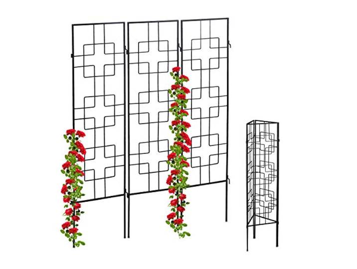 Relaxdays Treillis de Jardin\, métal\, Lot de 3\, à Planter\, tuteur pour Plantes grimpantes\, 122 x 30\,5 cm\, Jardin\, Noir