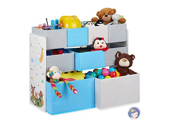 Relaxdays Etagère Enfants\, 9 boîtes en Tissu\, Motif feu de Camp\, Meuble pour Jouets\, HxlxP 66x82\,5x29\,5 cm\,coloré
