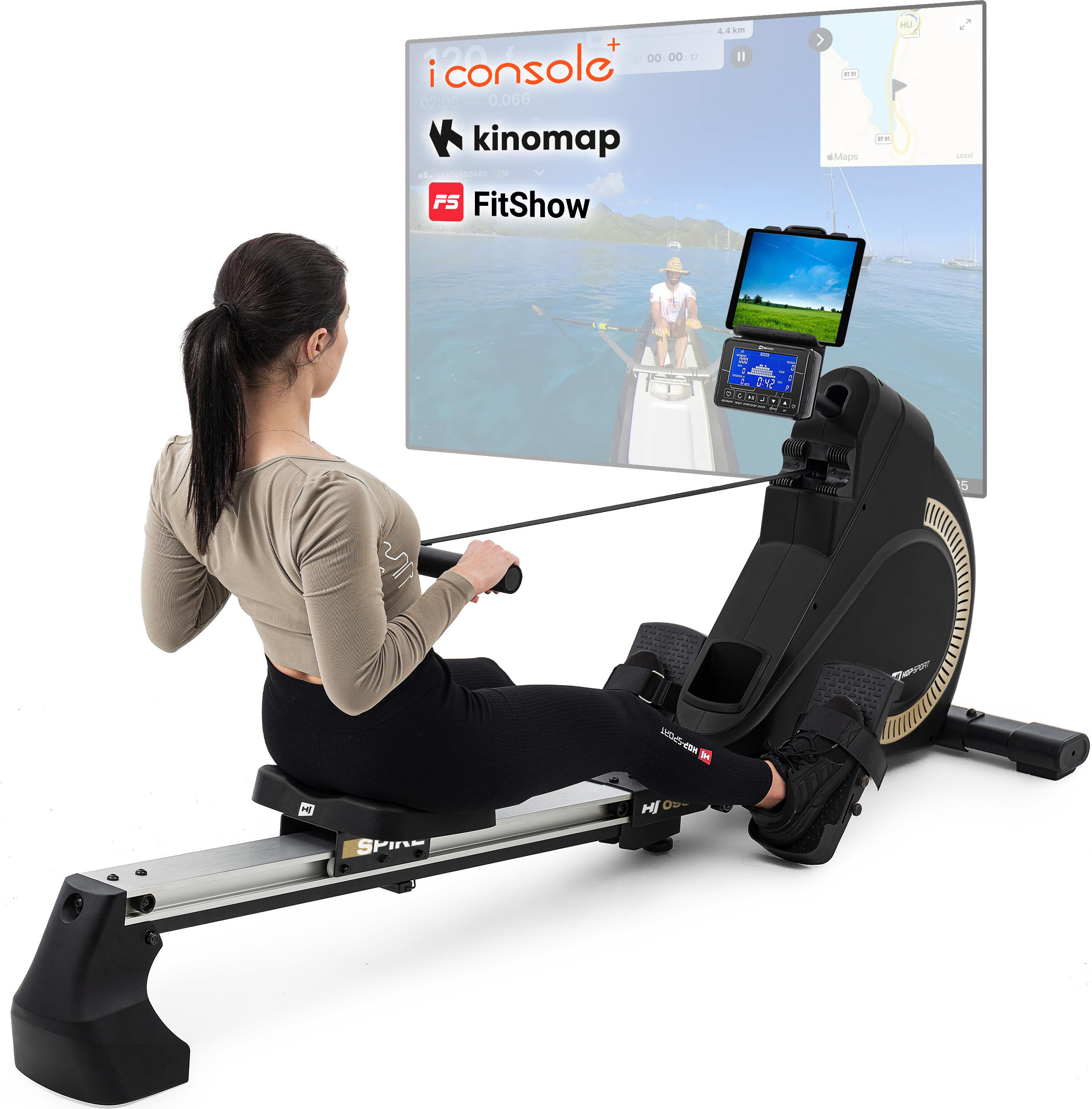 Hop-Sport HS-095R Gold Rudergerät klappbar für zuhause - mit Magnetwiderstand, LCD-Display, 12 Programmen, Wettkampfmodus und WATT-Funktion, bis 150kg