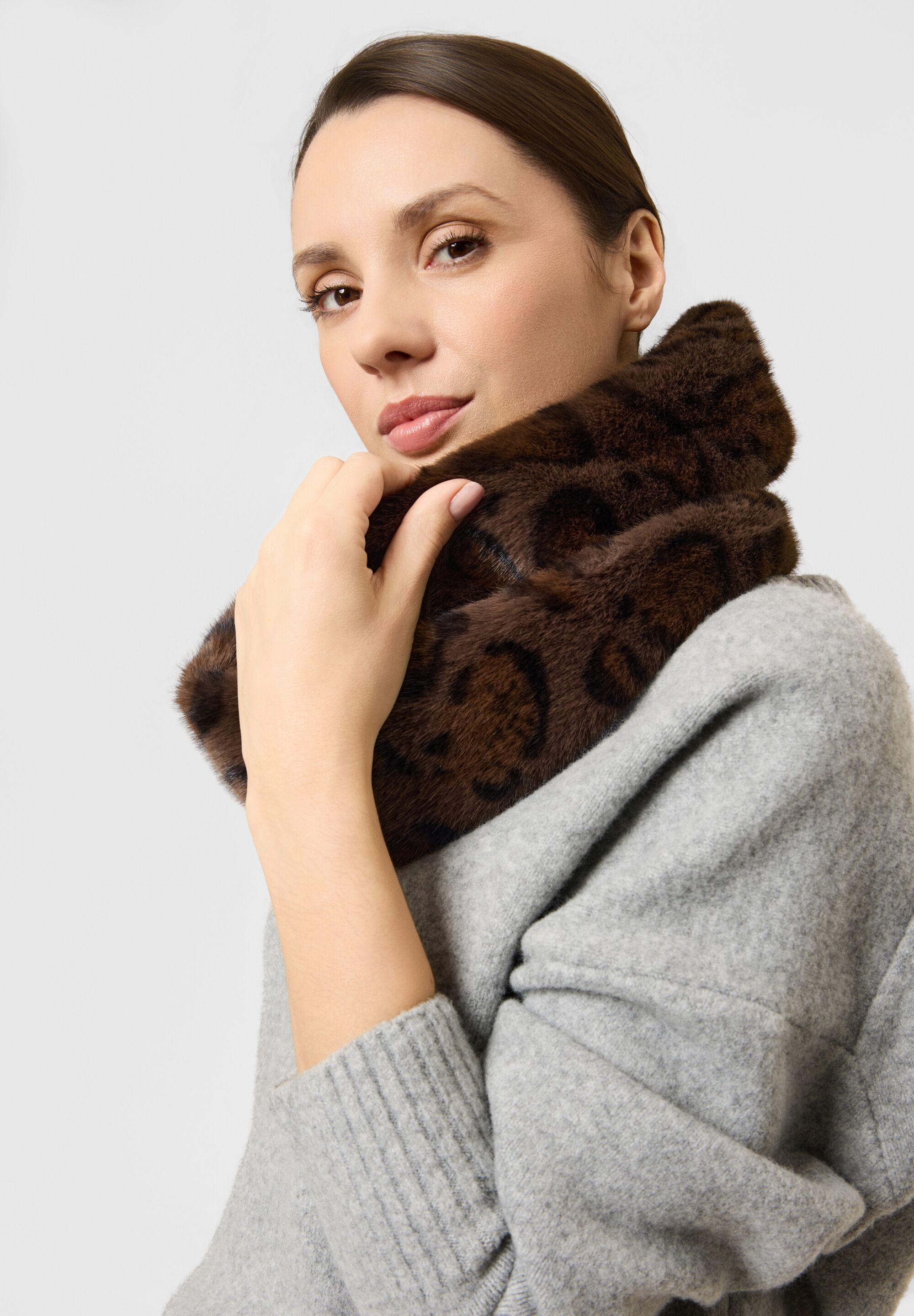 Loop CODELLO "Codello Loop", Damen, braun, Obermaterial: 100% Polyester PES., Modetücher Loop, mit Leomuster