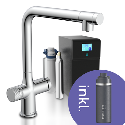 Küchenarmatur SCHÜTTE "AQUADUCT" Sprudelwasser-Spültischarmatur", silber (chrom), B:5cm H:34cm T:29cm Ø:5cm, Messing, Armaturen, mit Kühlsystem, Filter, Filterkopf und handelsüblicher CO2-Kartusche