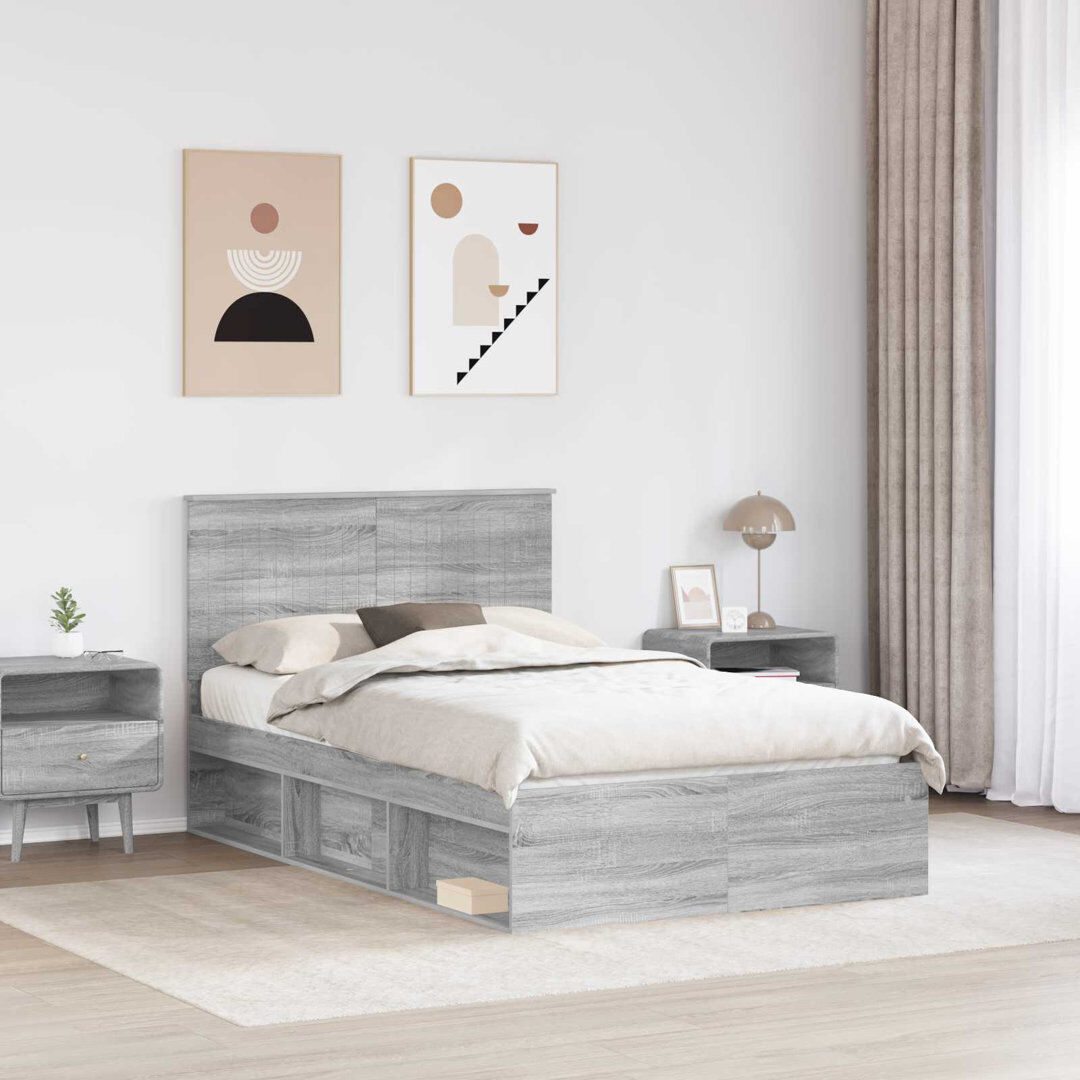 17 Stories Solid Wood Bed Frame Grey Sonoma Small Double (4')