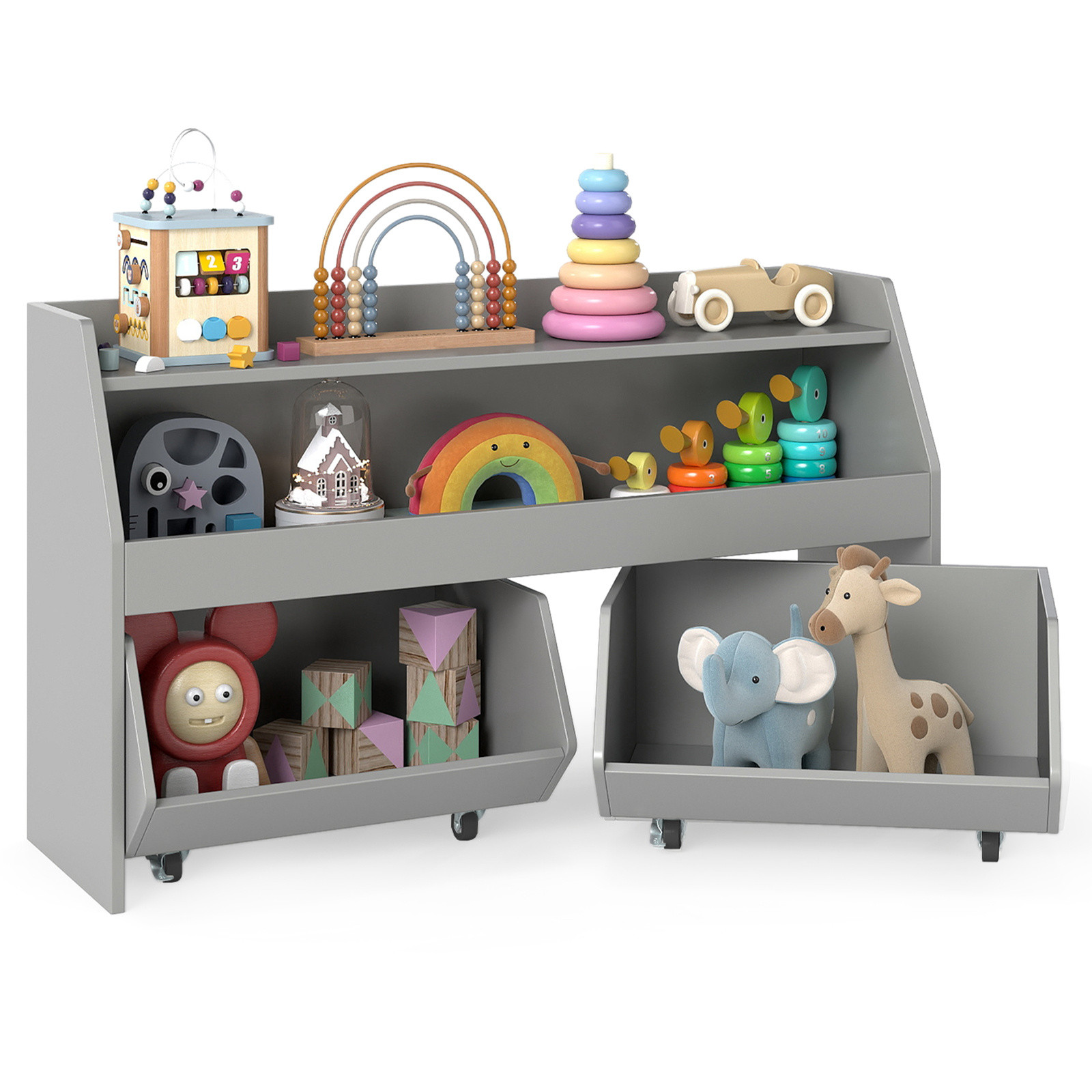 Costway Kinderkast met 2 Open Planken Grijs