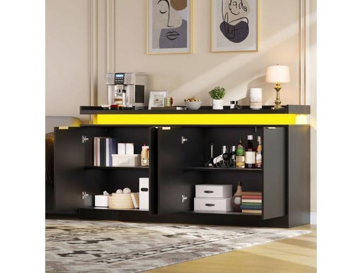Buffet de cuisine LED RGB AESVAR 4 portes 160 cm noir MDF