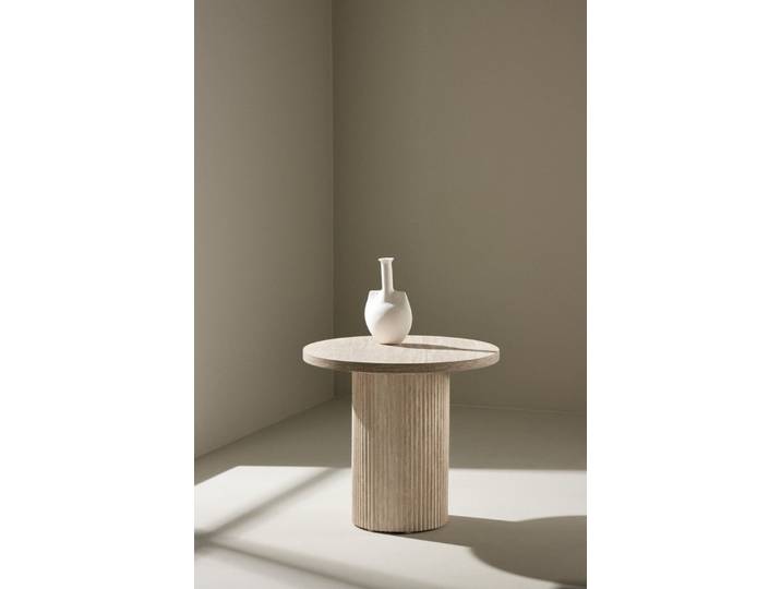 Venture Home Couchtisch Härön, runder Couchtisch in eleganter Travertinoptik, Ø 50 cm, Sofatisch, MDF, 3D-Papier, rund, weich geformt, einheitlich