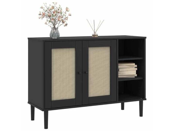 Noir Buffet & bahut contemporain，Buffet SENJA aspect rotin noir 112x40x80cm bois massif de pin FR&6592