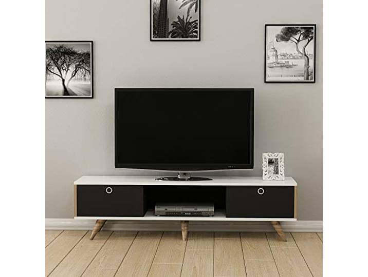 Homemania TV-Schrank Zeyn, Holz, Walnuss-Schwarz-Weiß, 150 x 35 x 41 cm