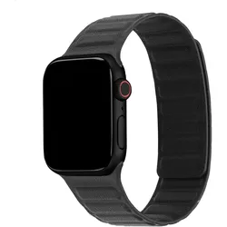 Accezz Magnetisches Echthalsband (20 mm, Genuine Leather), Uhrenarmband, Schwarz