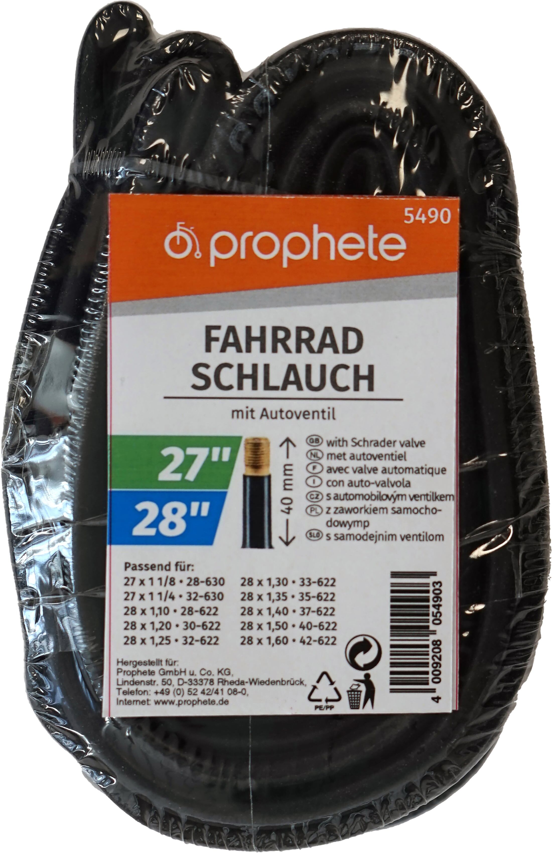 Fahrradschlauch PROPHETE "Fahrradschlauch", schwarz, Fahrradschläuche, 48mm, Autoventil (AV), 28 Zoll (71,12cm)
