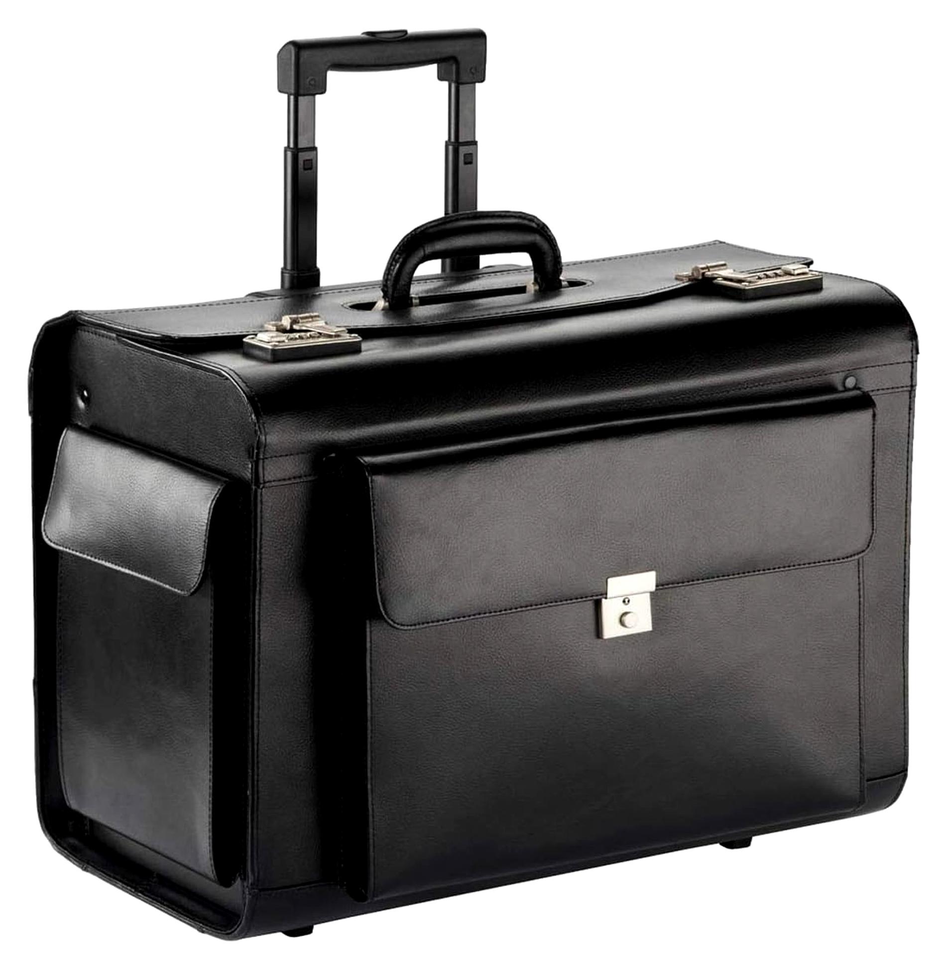 Pilotenkoffer aus Leder, groß, Aktenkoffer XL, Trolley 45L, schwarz, 50 cm