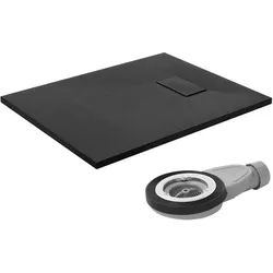 DUSCHWANNE 90x70 cm Schwarz mit Ablaufgarnitur aus SMC