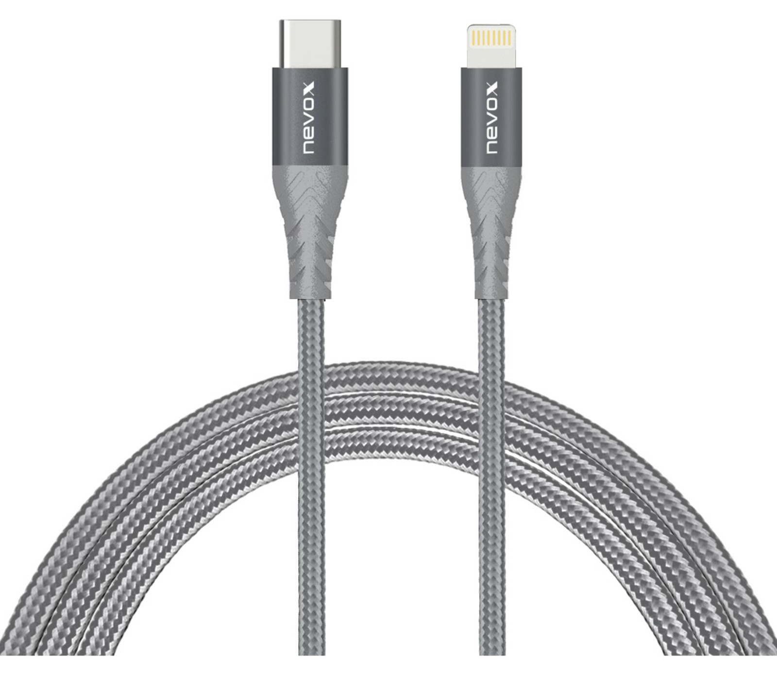Nevox Lightning-naar-USB-C kabel, 1 meter, grijs, MFi-gecertificeerd