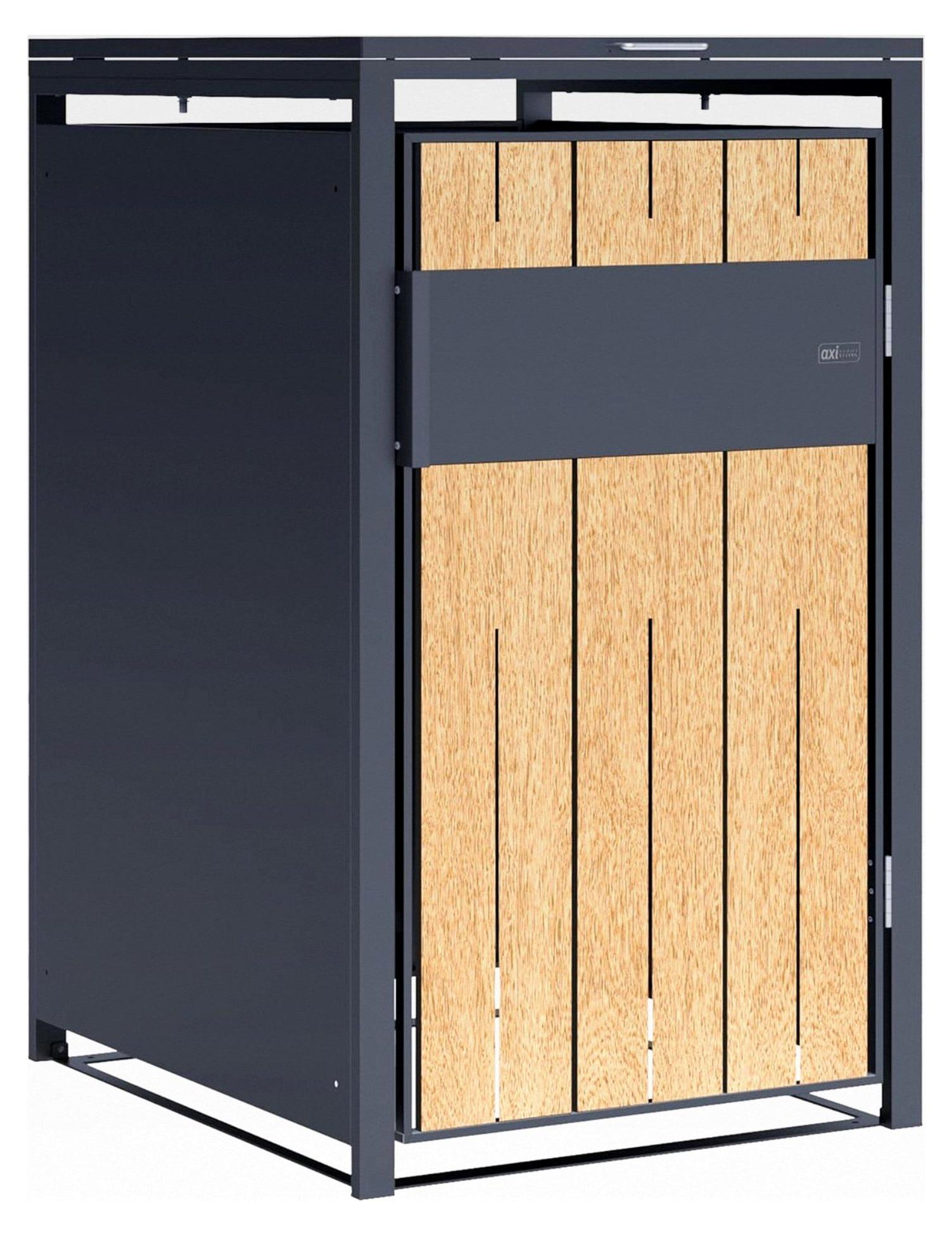 Mülltonnenbox Anthrazit/Holzoptik aus Metall - 1 Tonne | Mülltonnenverkleidung mit Deckel für 1 Tonne - Max. 240L - 68 x 80 x 116 cm | Müllbox/Aufbewahrungsbox für Mülltonnen