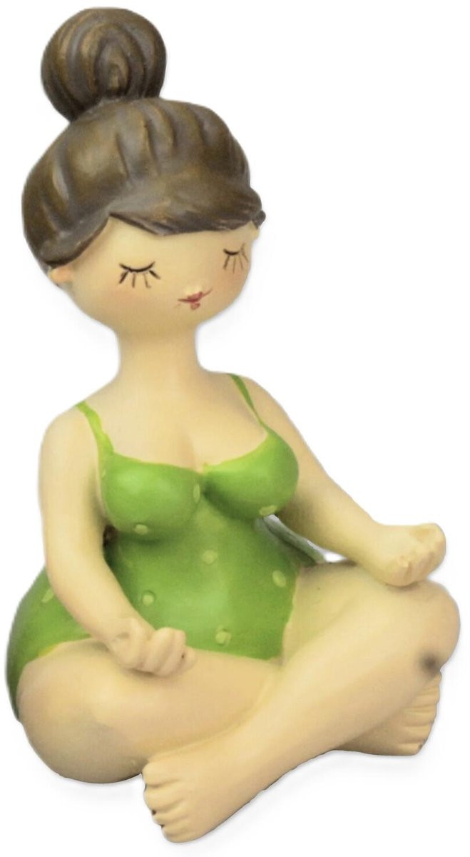Inware Decoratief Beeldje Yoga Houding Mollige Dame in Groen Yoga Pakje - Hoogte: 12 cm