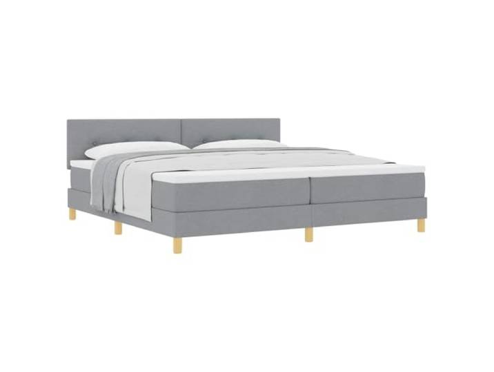 KTHLBRH Boxspringbett hellgrau 200 x 200 cm Stoff Kopfteil in 2 Höhen verstellbar, stabile Füße, Latten aus Holz und Metall, Holz