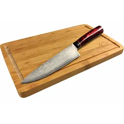 Grillfürst Schneide & Messer Set Schneidebrett und Damast Hochmesser