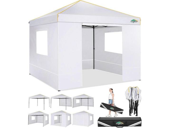 Faltpavillon 3x3m Wasserdicht UV-Schutz 50+ Weiß, 300x300x270 cm, Sonnenschutz, Pavillons