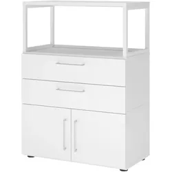 bümö flexi Schrank mit Flügeltüren, Regal & 2 Schubladen in weiß, Büroschrank mit werkzeuglosem Schnellmontage-Klicksysten in modularer Bauweise