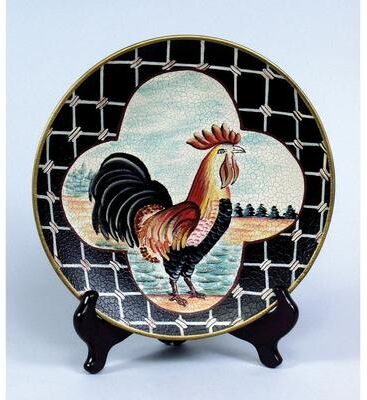 Orchard Creek Designs Ceramic Rooster Decorative Plate, Blue
