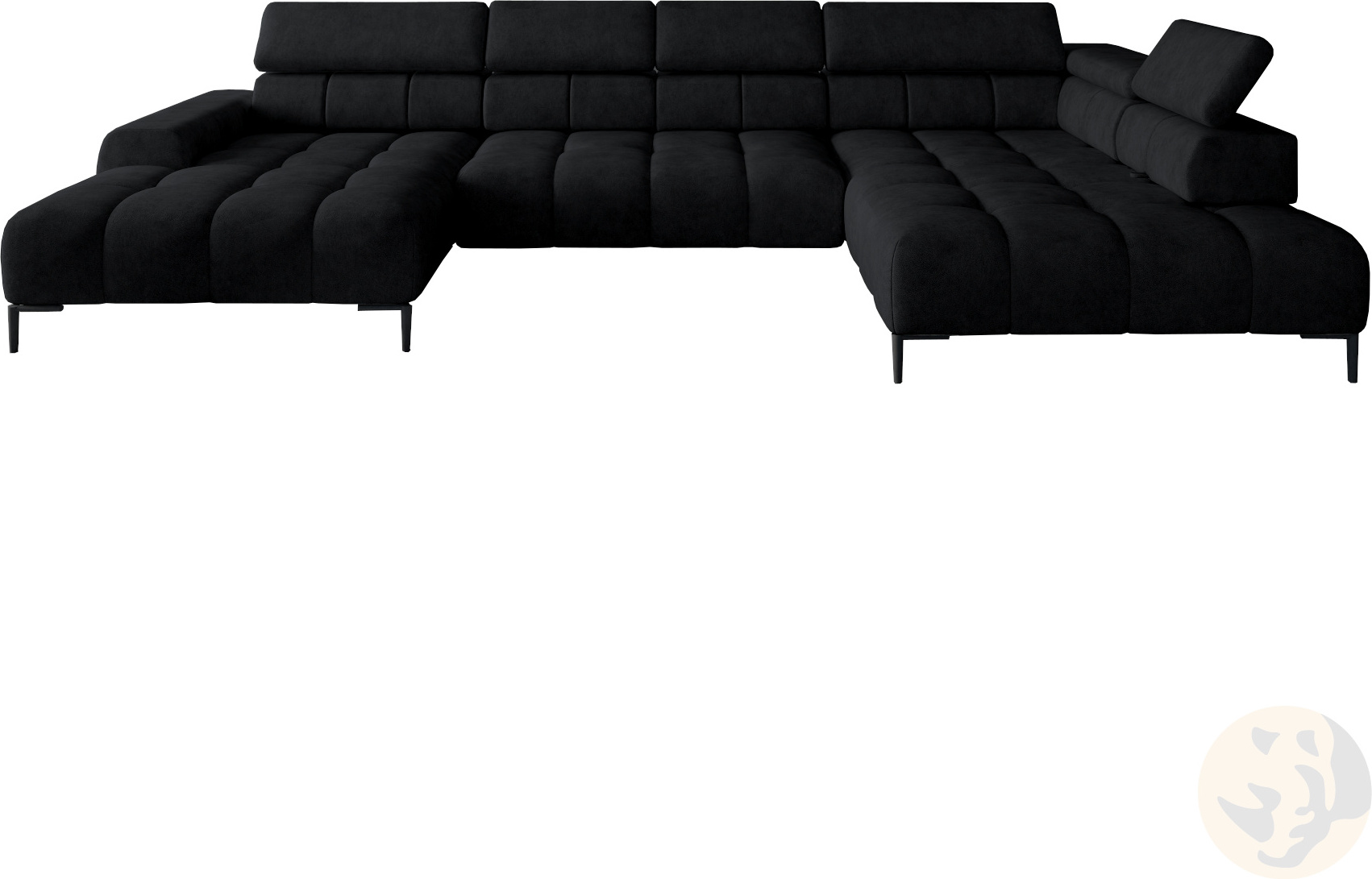 DOMO-HOME Ecksofa PLAZA XL mit elektrischer Relax-Funktion 385x216cm | Modernes Design| Hochwertige Verarbeitung| Verstellbare Kopfstützen| Farbe schwarz Solar| Rechts