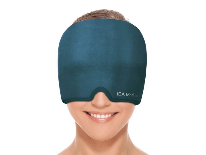 Masque Rafraîchissant Migraine Bleu Océan – Disque en Gel 360° pour Utilisation à Froid et à Chaud, Design Occultant Total, Réutilisable, Apaisant pour les Maux de Tête et les Yeux Fatigués