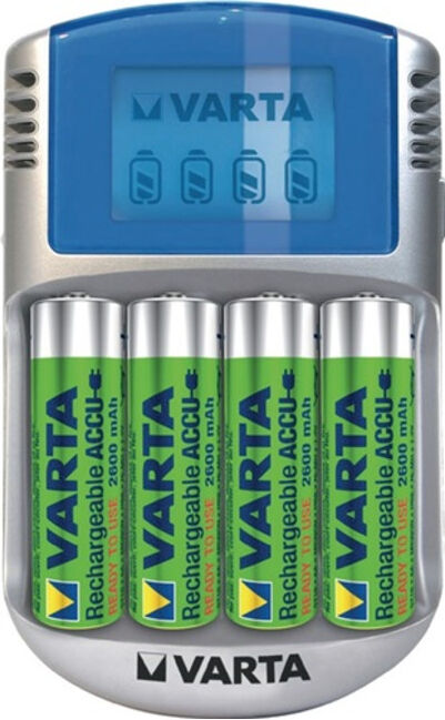 Chargeur d'accu chargeur LCD pour 4 accus 4 x AA 2600 mAh, adapt.12V, câble USB ; Varta (57070 201 451)