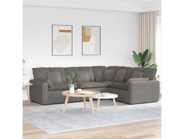 Modulares Sofa mit Kissen aus Cordstoff Hellgrau 4 Teile Metallrahmen, Holzarmlehnen, Schaumstofffüllung, Textilene-Sitzfläche, flexibel kombinierbar