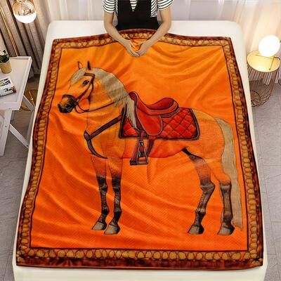 Shop Station Luxury Horse Throw Blanket Soft Fleece Blanket With Elegant Stallion Print For Sofa, Bed & Home Decor orange 28x39in