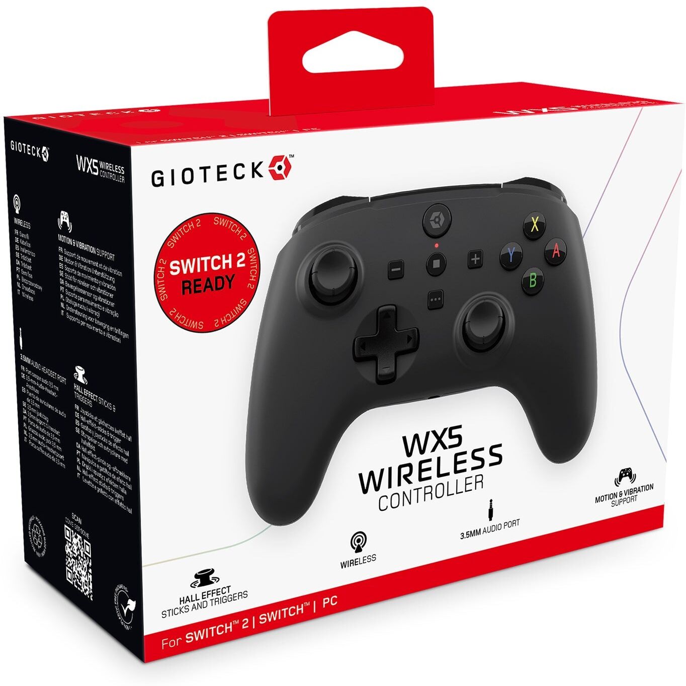 Gioteck WX5 Wireless Controller for Nintendo Switch 2, Switch ; PC - Black, Wireless, Rechargeable, Full-Size, Black