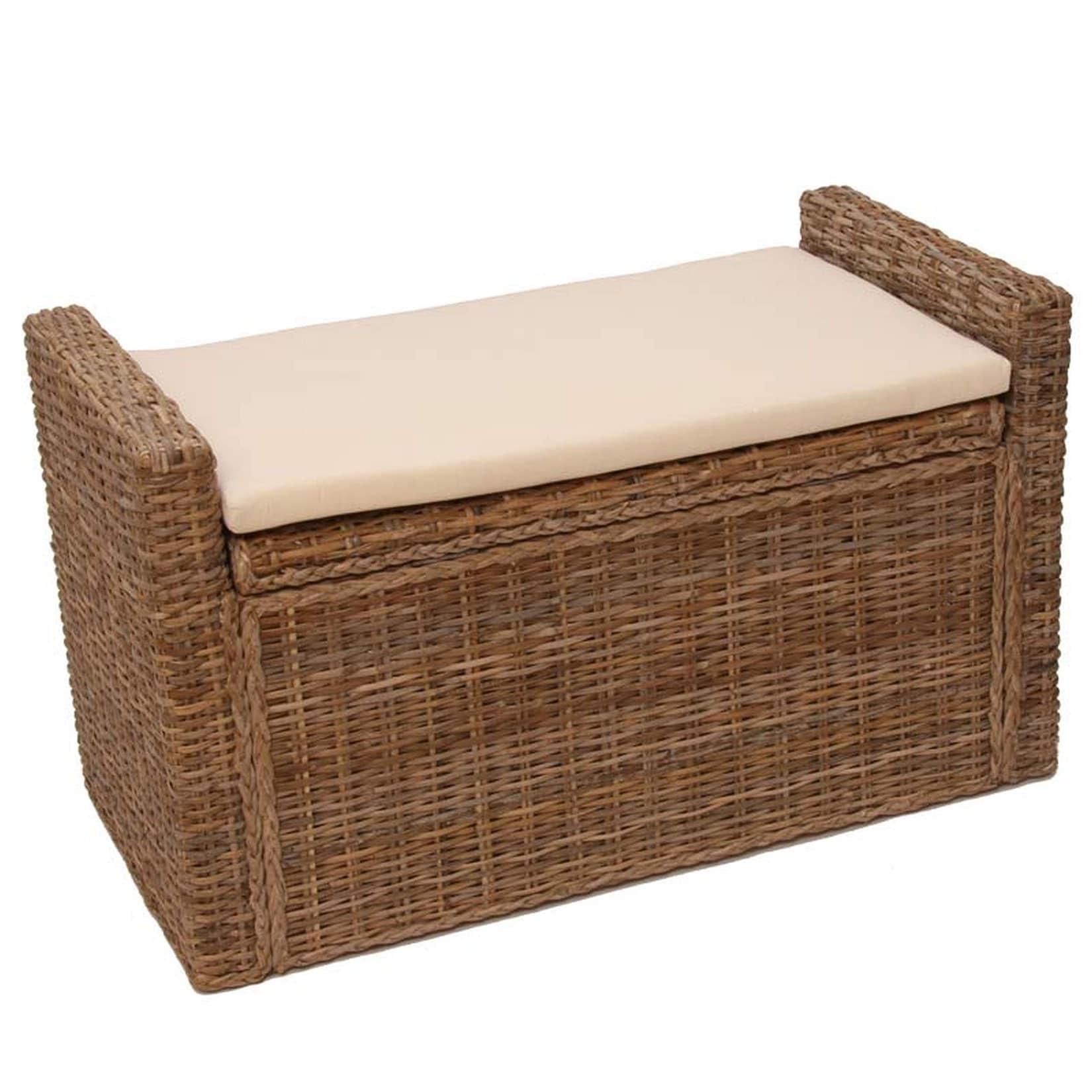 Sitzbank Genua Garderobenbank Bank Sitzhocker, mit Stauraum Kissen Kubu Rattan 88cm ~ kubu grau
