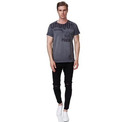 T-Shirt RUSTY NEAL, Herren, Gr. M, grau (anthrazit), 100% Baumwolle, bedruckt, normal, Rundhals, Shirts T-Shirt, mit coolen Schriftzügen