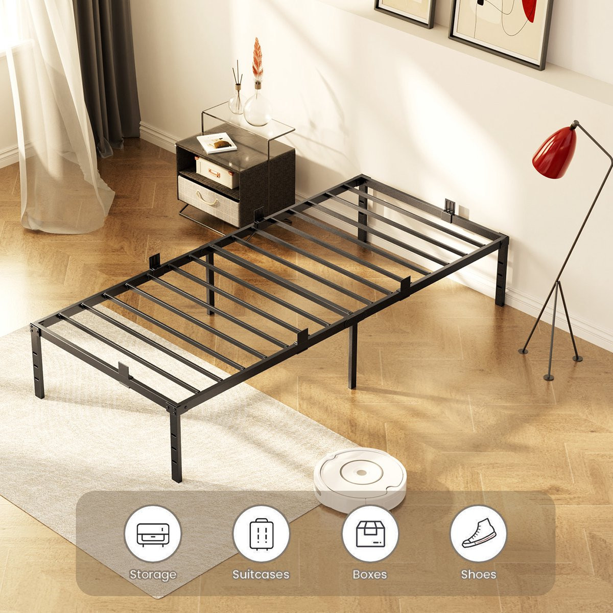 KUTAS Metalen bedframe voor volwassenen, zwart, 90 x 200 cm